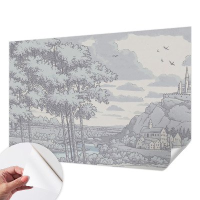 Papel mural con patrón decorativo paisaje de cuento de hadas