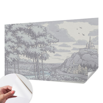 Papel mural con patrón decorativo paisaje de cuento de hadas