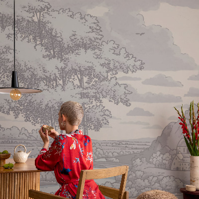 Papel mural con patrón decorativo paisaje de cuento de hadas