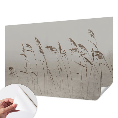 Fotomural decorativo para cabecero de cama con diseño de hierbas en la niebla
