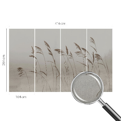 Fotomural decorativo para cabecero de cama con diseño de hierbas en la niebla
