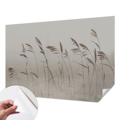 Fotomural decorativo para cabecero de cama con diseño de hierbas en la niebla