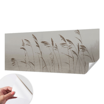 Fotomural decorativo para cabecero de cama con diseño de hierbas en la niebla
