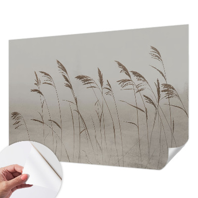 Fotomural decorativo para cabecero de cama con diseño de hierbas en la niebla
