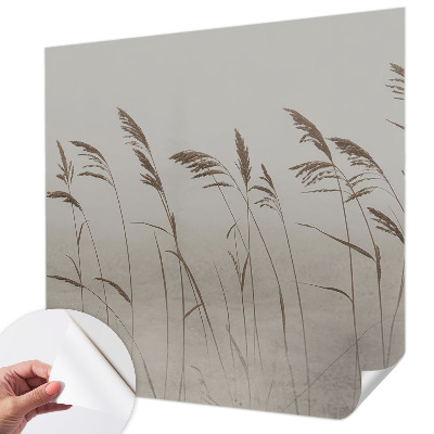 Fotomural decorativo para cabecero de cama con diseño de hierbas en la niebla
