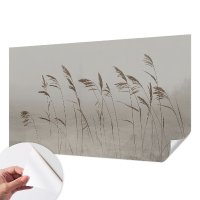 Fotomural decorativo para cabecero de cama con diseño de hierbas en la niebla