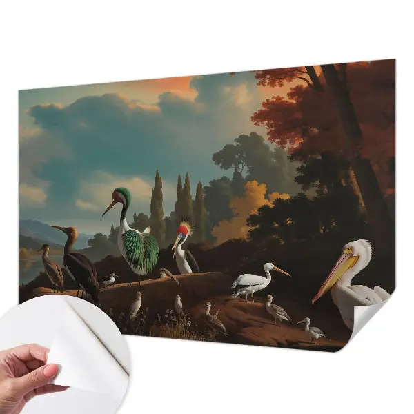 Papel mural con patrón decorativo con motivo de pájaros pintorescos