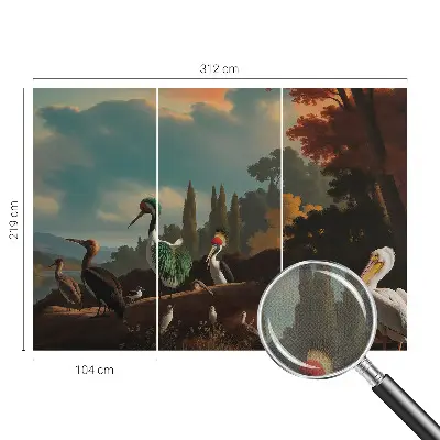 Papel mural con patrón decorativo con motivo de pájaros pintorescos
