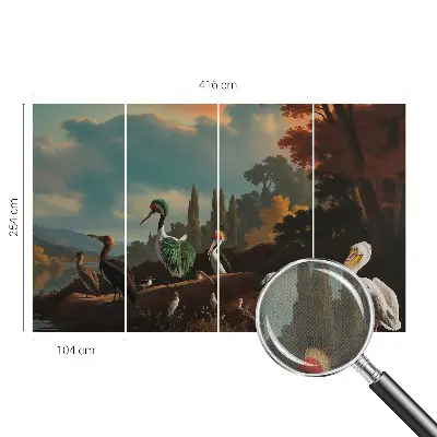 Papel mural con patrón decorativo con motivo de pájaros pintorescos