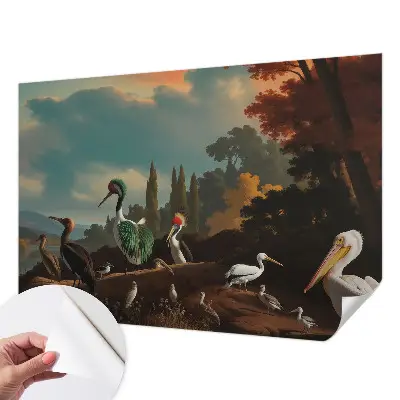 Papel mural con patrón decorativo con motivo de pájaros pintorescos