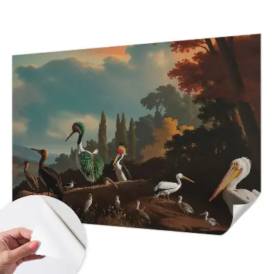 Papel mural con patrón decorativo con motivo de pájaros pintorescos