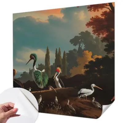 Papel mural con patrón decorativo con motivo de pájaros pintorescos