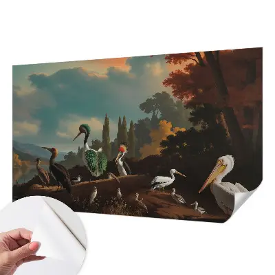 Papel mural con patrón decorativo con motivo de pájaros pintorescos