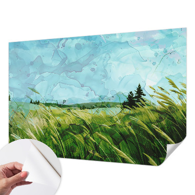 Papel mural texturado decorativo con motivo de paisajes verdes