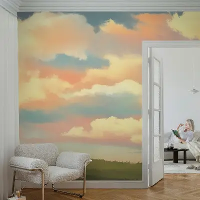 Mural de pared con estampado hermoso con motivo de nubes del cielo