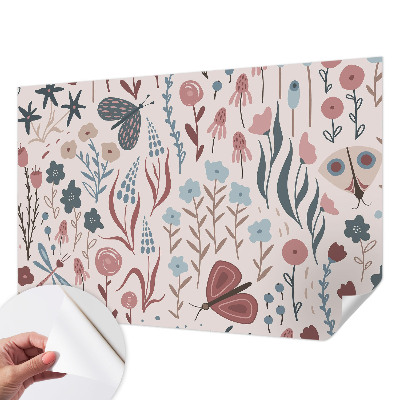 Mural de pared con estampado hermoso con motivo de flores e insectos