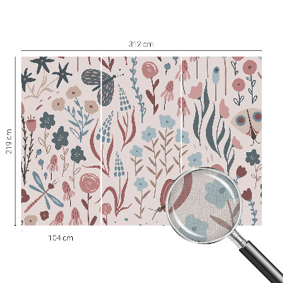 Mural de pared con estampado hermoso Flores insectos