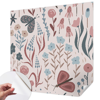 Mural de pared con estampado hermoso con motivo de flores e insectos