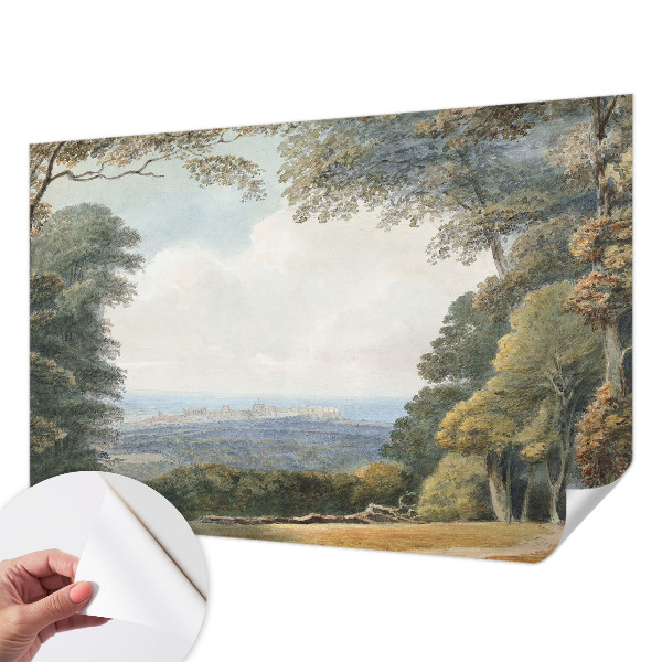 Papel mural con patrón decorativo paisaje boscoso