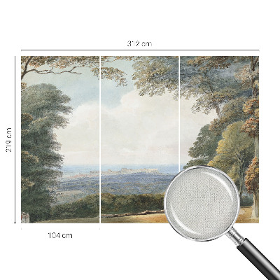 Papel mural con patrón decorativo paisaje boscoso