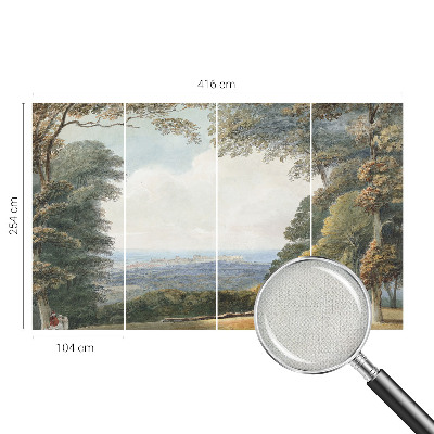 Papel mural con patrón decorativo paisaje boscoso