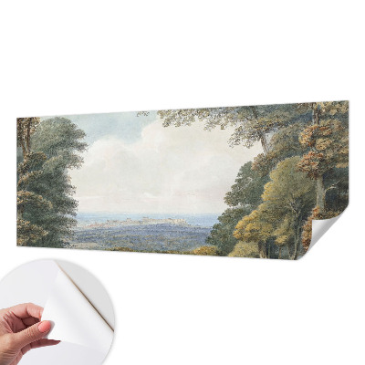Papel mural con patrón decorativo paisaje boscoso