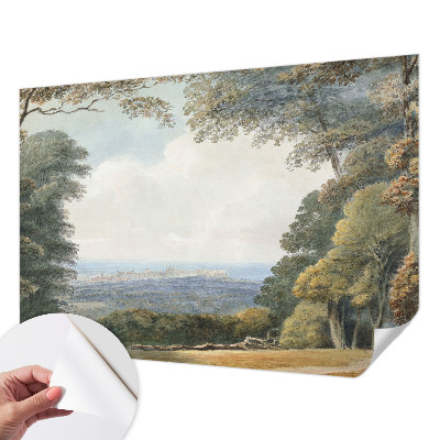 Papel mural con patrón decorativo paisaje boscoso