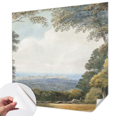 Papel mural con patrón decorativo paisaje boscoso
