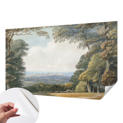 Papel mural con patrón decorativo paisaje boscoso