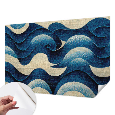 Papel mural texturado decorativo con diseño de olas azules