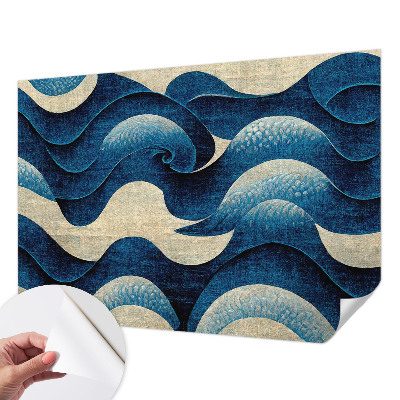 Papel mural texturado decorativo con diseño de olas azules