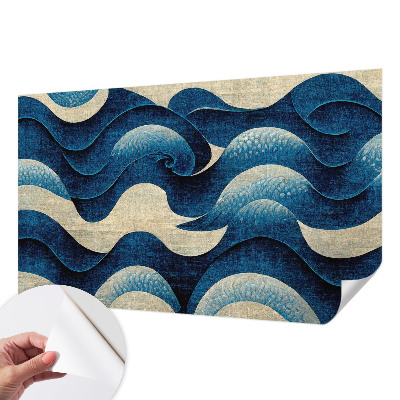 Papel mural texturado decorativo con diseño de olas azules