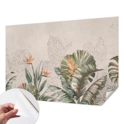 Papel mural texturado decorativo con estampado de flores tropicales