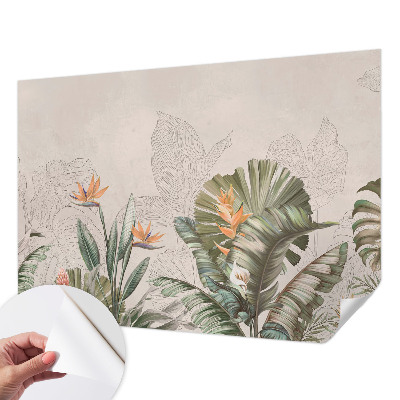 Papel mural texturado decorativo con estampado de flores tropicales