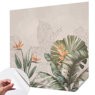 Papel mural texturado decorativo con estampado de flores tropicales