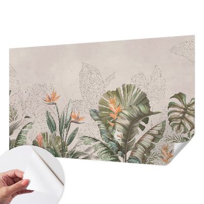 Papel mural texturado decorativo con estampado de flores tropicales