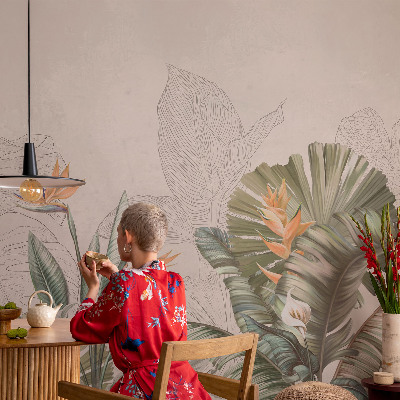 Papel mural texturado decorativo Flores tropicales