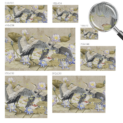 Fotomural decorativo para cabecero de cama con diseño de pájaros y lirios
