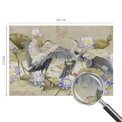 Fotomural decorativo para cabecero de cama con diseño de pájaros y lirios
