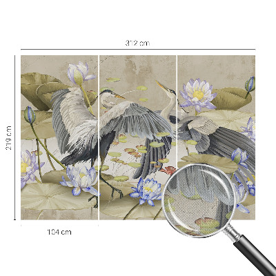 Fotomural decorativo para cabecero de cama Pájaros y lirios