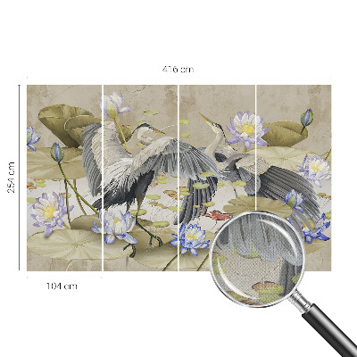 Fotomural decorativo para cabecero de cama con diseño de pájaros y lirios