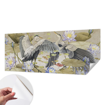 Fotomural decorativo para cabecero de cama con diseño de pájaros y lirios
