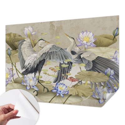 Fotomural decorativo para cabecero de cama con diseño de pájaros y lirios