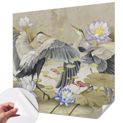 Fotomural decorativo para cabecero de cama con diseño de pájaros y lirios