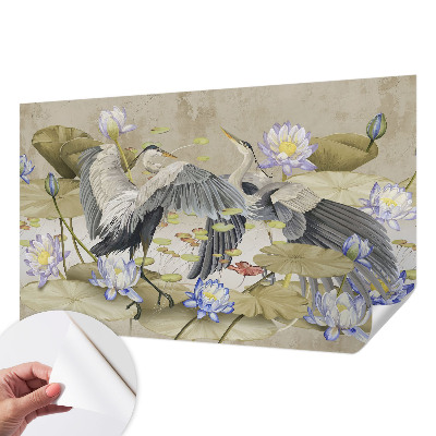 Fotomural decorativo para cabecero de cama con diseño de pájaros y lirios