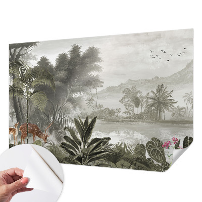 Papel mural con patrón decorativo con motivo de oasis tropical