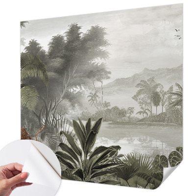 Papel mural con patrón decorativo oasis tropical