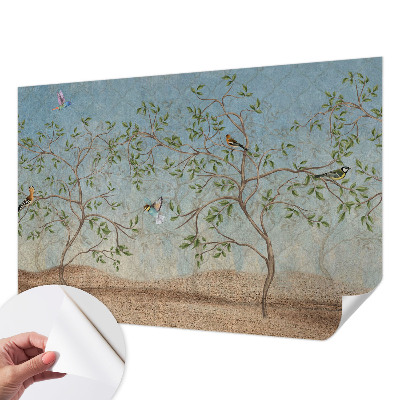 Fotomural decorativo para cabecero de cama con estampado de pájaros entre los árboles