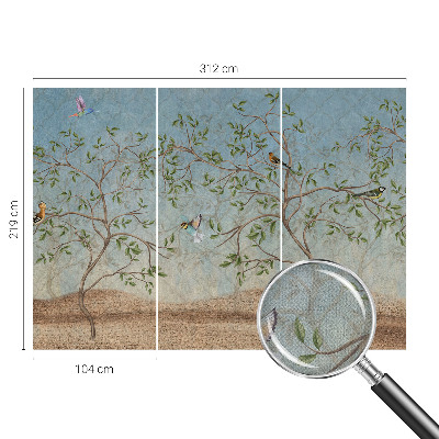 Fotomural decorativo para cabecero de cama Pájaros en los árboles