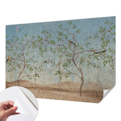 Fotomural decorativo para cabecero de cama con estampado de pájaros entre los árboles